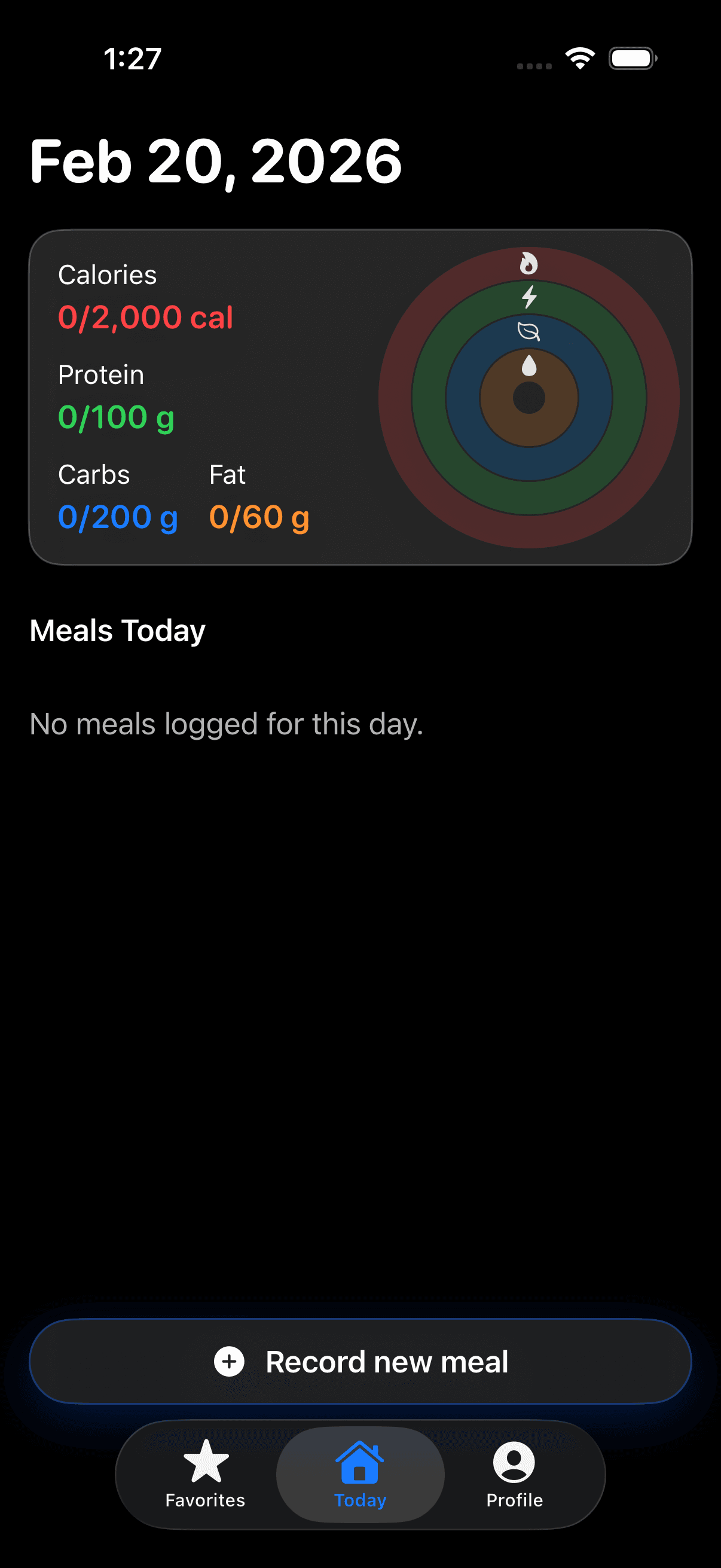 TrackMacros dashboard showing daily calories and macros progress.